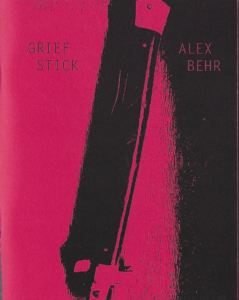 Cover art for the Grief Stick chapbook, which features a pink and black photo of a pocket knife.